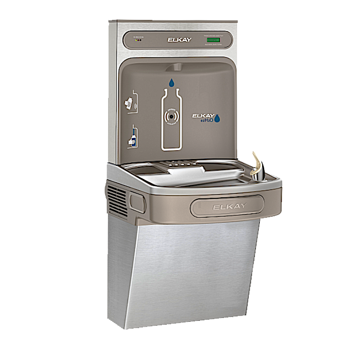 A photo of the Elkway water dispenser featuring a water bottle dispenser and bubbler